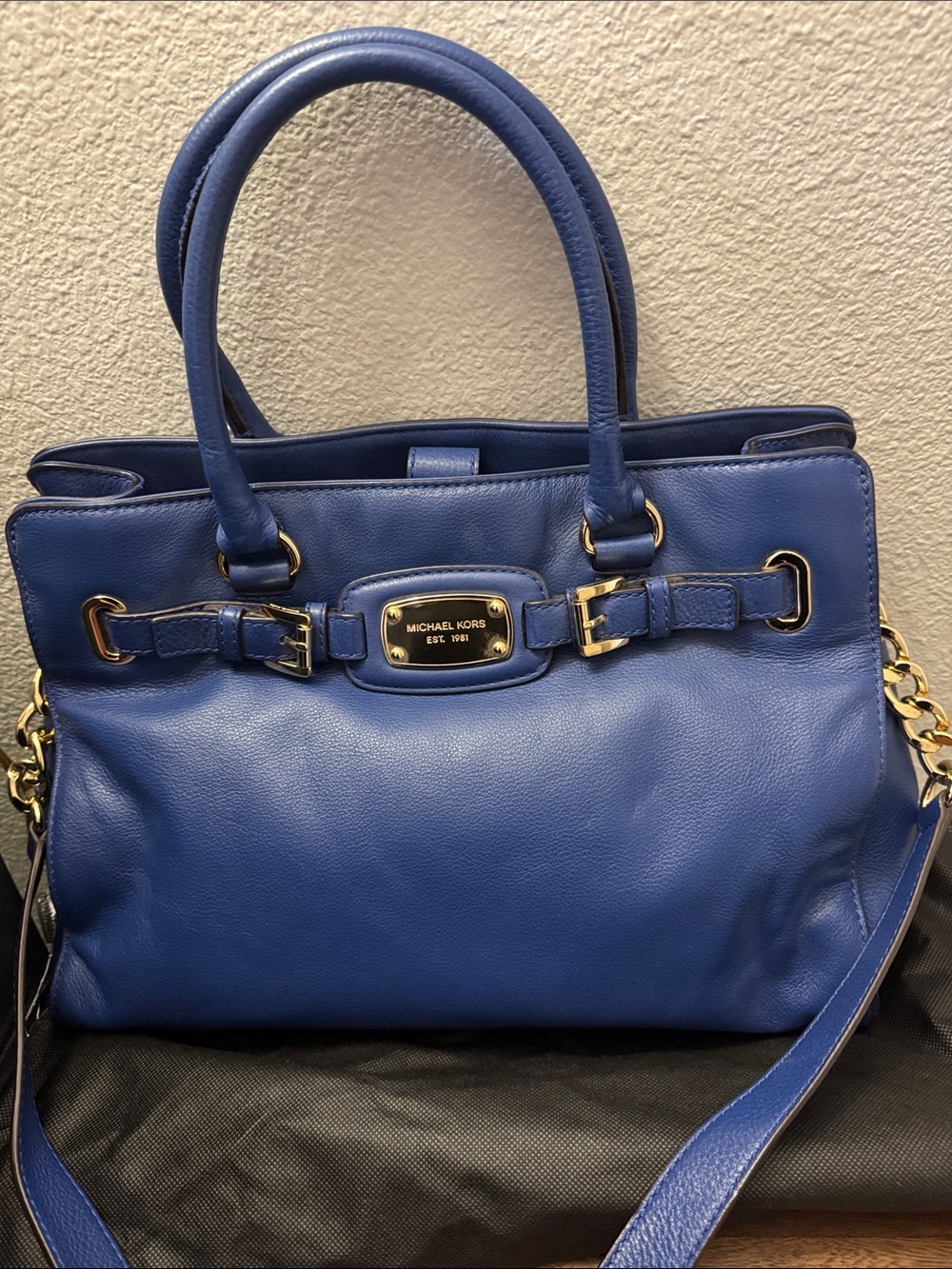 Michael Kors Royal Blue Leather Satchel with Gold Hardware